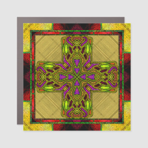 Stained Glass Celtic Cross in Red and Gold  Car Magnet