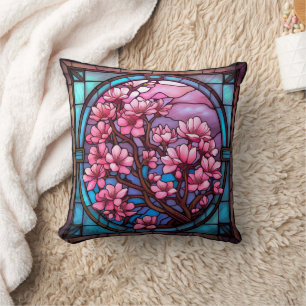 Stained Glass Cherry Blossoms Throw Pillow