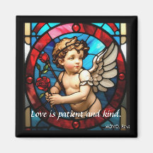 Stained Glass Cherub Magnet: Love is Patient, Kind