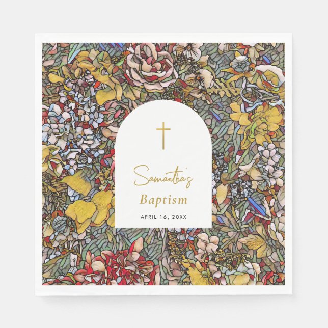 Stained Glass Christening Baptism Favor Napkins (Front)