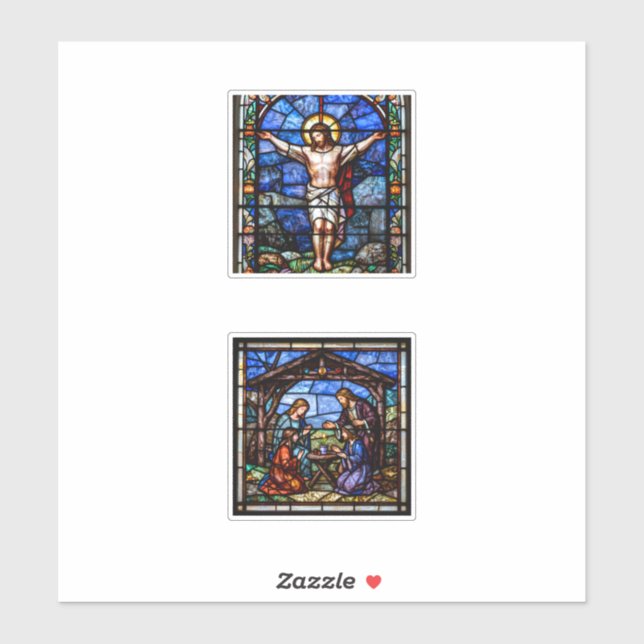 Stained Glass Christian Art Set – Crucifixion & Na Sticker (Sheet)