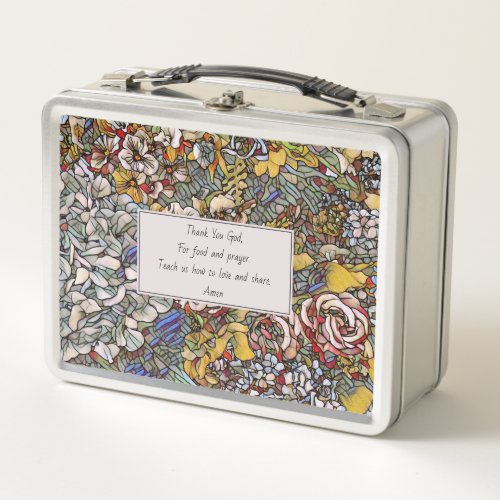 Stained Glass Christian Kids Lunch Time Prayer Metal Lunch Box