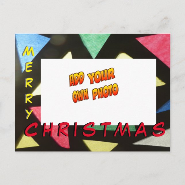 Stained Glass Christmas ADD YOUR PHOTO Postcard (Front)