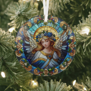 Stained Glass Christmas Angel Glass Ornament