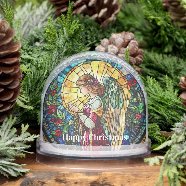 Stained Glass Christmas Angel Snow Globe (Winter)