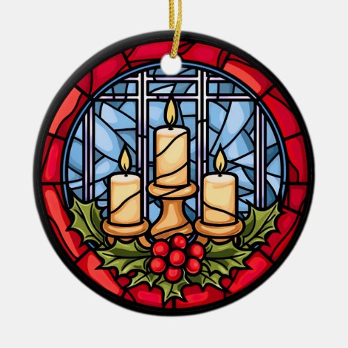 Stained Glass Christmas Candles  Ceramic Ornament