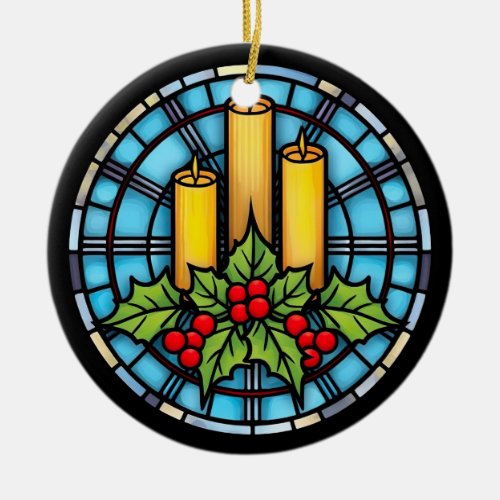 Stained Glass Christmas Candles  Ceramic Ornament