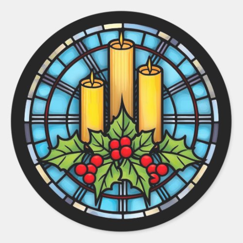 Stained Glass Christmas Candles  Classic Round Sticker