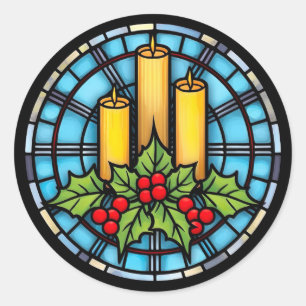Stained Glass Christmas Candles  Classic Round Sticker