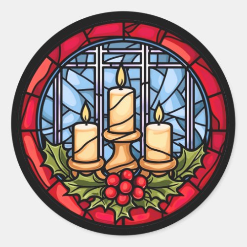 Stained Glass Christmas Candles  Classic Round Sticker