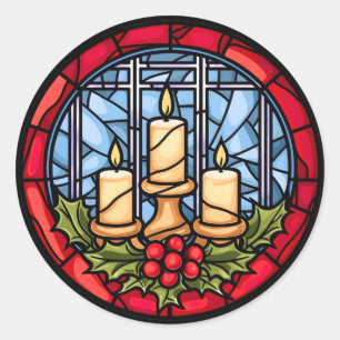 Stained Glass Christmas Candles Classic Round Sticker