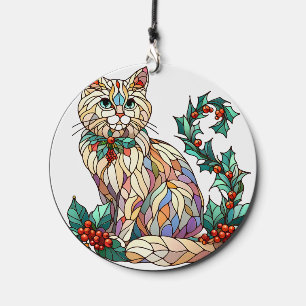 Stained Glass Christmas Cat Wind Chime