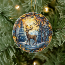 Stained Glass Christmas Deer Ornament