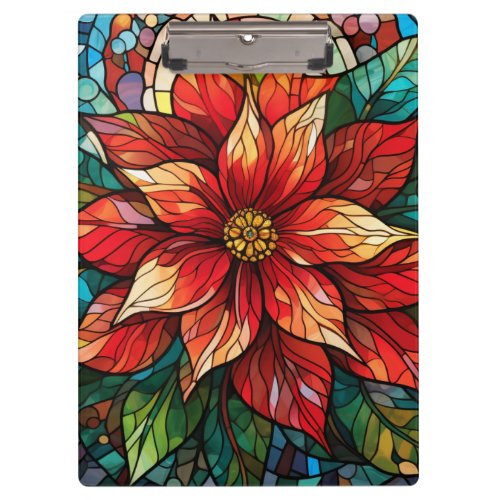Stained Glass Christmas Flower red Poinsettia Clipboard