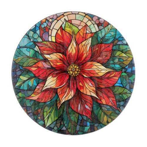 Stained Glass Christmas Flower red Poinsettia Cutting Board