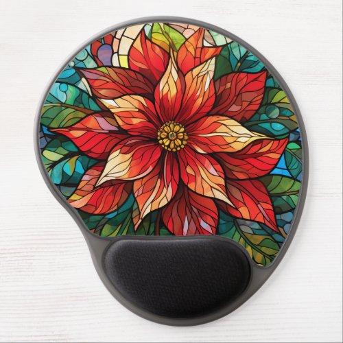 Stained Glass Christmas Flower red Poinsettia Gel Mouse Pad