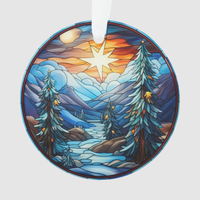 Stained Glass Christmas Landscape Ornament (Front)