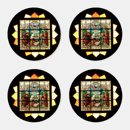 Stained Glass Christmas Nativity Coaster Set