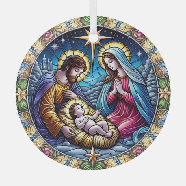 Stained Glass Christmas Nativity  Ornament (Front)