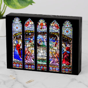 Stained Glass Christmas Nativity Wooden Box Sign