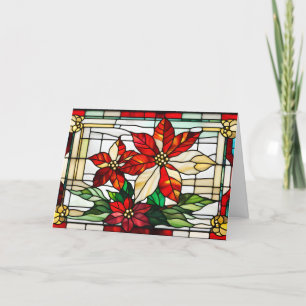 Stained Glass Christmas Poinsettia Flowers  Holiday Card