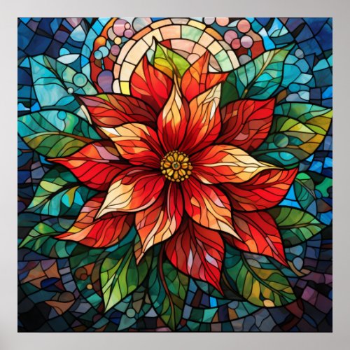 Stained Glass Christmas Poinsettia Poster