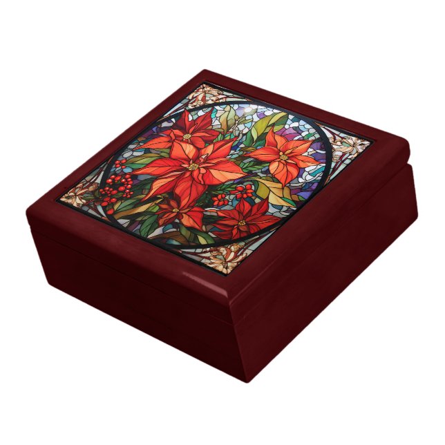 Stained Glass Christmas Poinsettias Gift Box (Side)