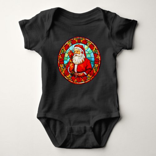 Stained Glass Christmas _ Santa 3D Ornaments_1 Baby Bodysuit