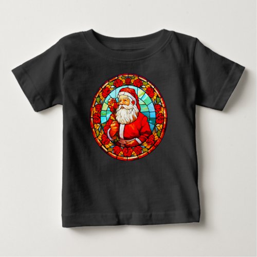 Stained Glass Christmas _ Santa 3D Ornaments_1 Baby T_Shirt