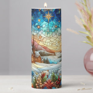 Stained Glass Christmas Scene Candle