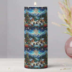 Stained Glass Christmas Scene Candle