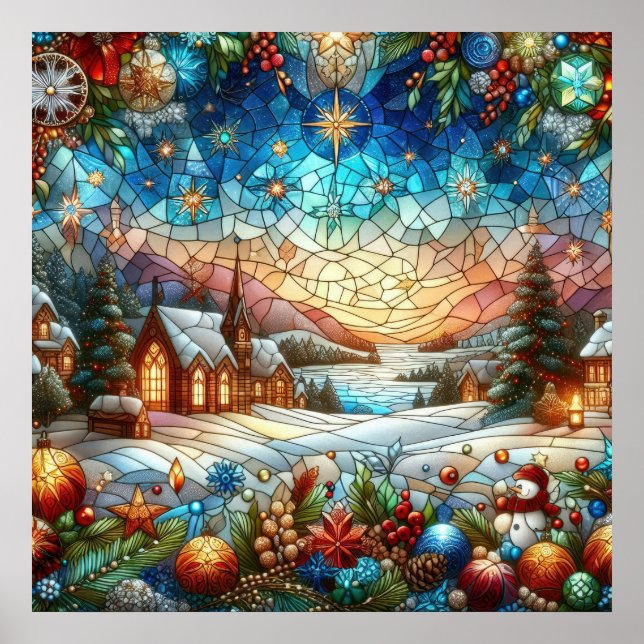 Stained Glass Christmas Scene Poster (Front)