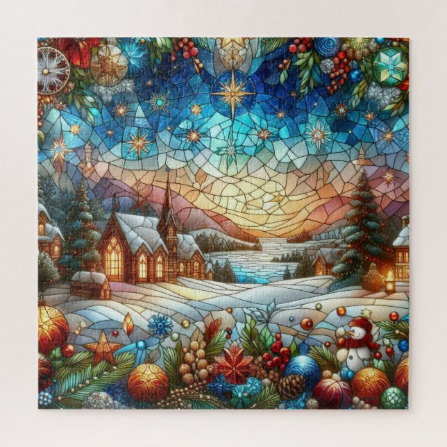 Stained Glass Christmas Scene Puzzle (Vertical)