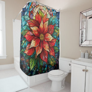 Stained Glass Christmas Shower Curtain Poinsettia