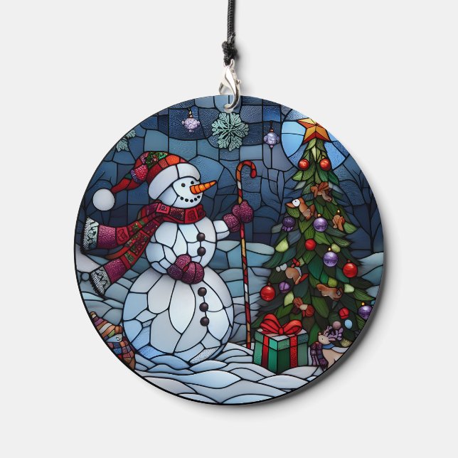 Stained Glass Christmas Snowman Wind Chime (Front)
