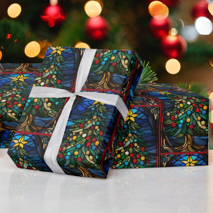 Stained Glass Christmas Tree Beautiful Wrapping Paper