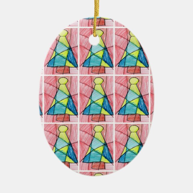 Stained Glass Christmas Tree Ceramic Ornament (Front)