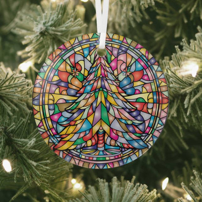 Stained Glass Christmas Tree Glass Ornament (Insitu)