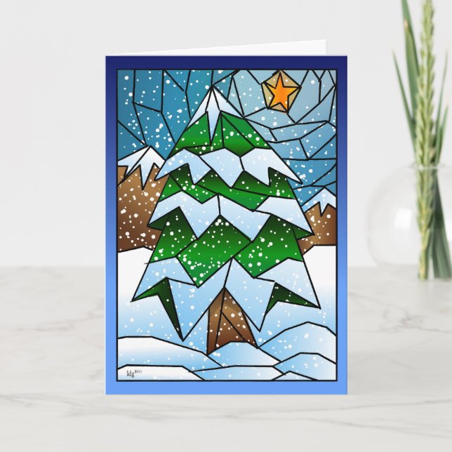 Stained Glass Christmas Tree Greeting Card (Front)