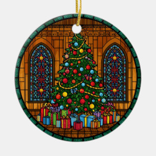 Stained Glass Christmas Tree Magic Ceramic Ornament