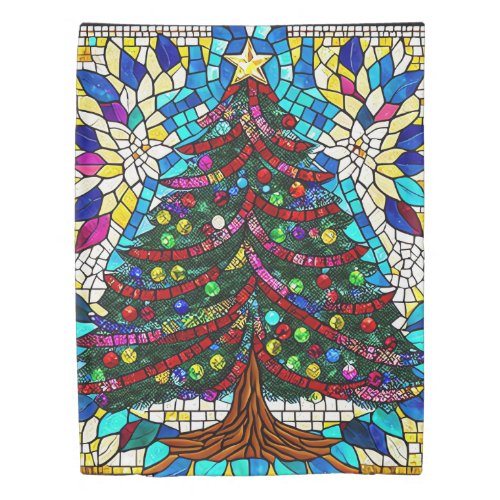 Stained Glass Christmas Tree with Color Ornament Duvet Cover