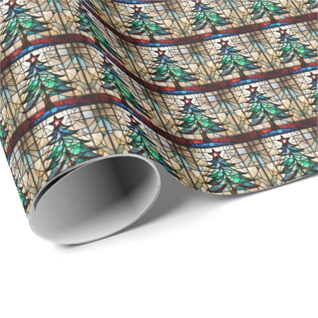 Stained Glass Christmas Tree Wrapping Paper (Roll Corner)