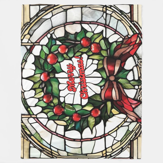 Stained Glass Christmas Wreath Blanket (Front)