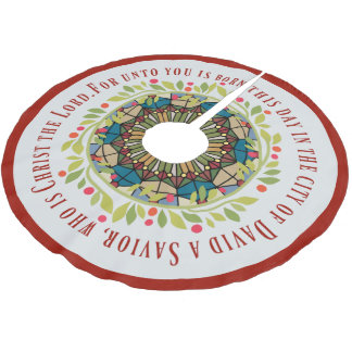 Stained Glass Christmas Wreath Luke 2:11 Verse Brushed Polyester Tree Skirt