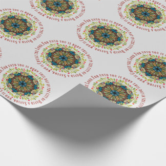 Stained Glass Christmas Wreath Luke 2:11 Verse Wrapping Paper