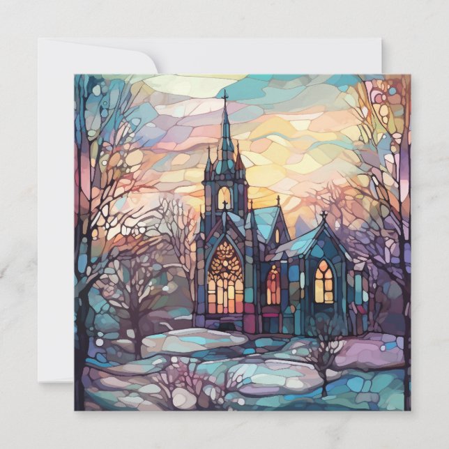 Stained Glass Church Flat Card (Blank Behind) (Front)