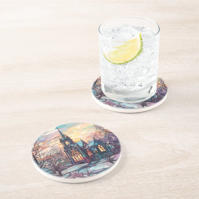 Stained Glass Church Sandstone Coaster (Side)