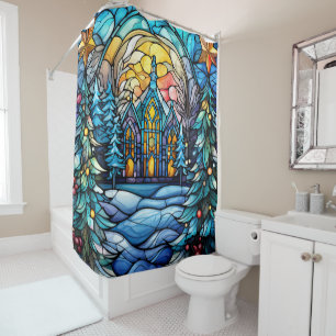 Stained Glass Church Shower Curtain