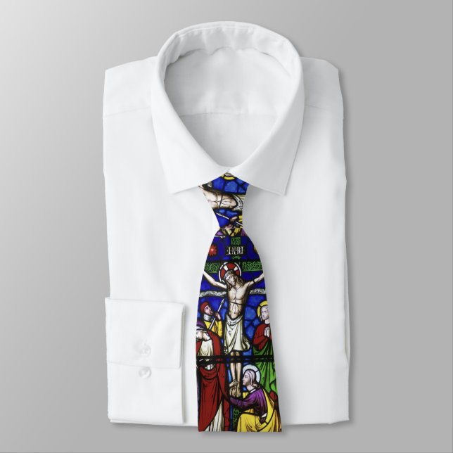 Stained Glass Church Window Crucifixion Jesus Neck Tie (Tied)