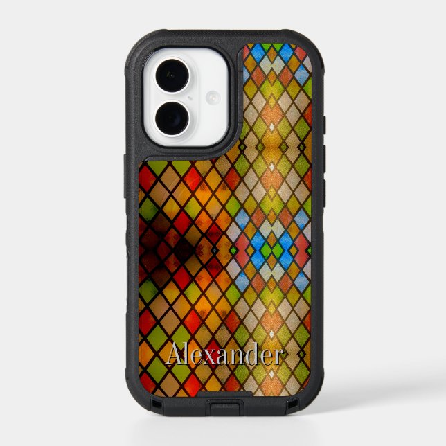 Stained Glass Church Window Pattern Custom Name Otterbox iPhone Case (Back)